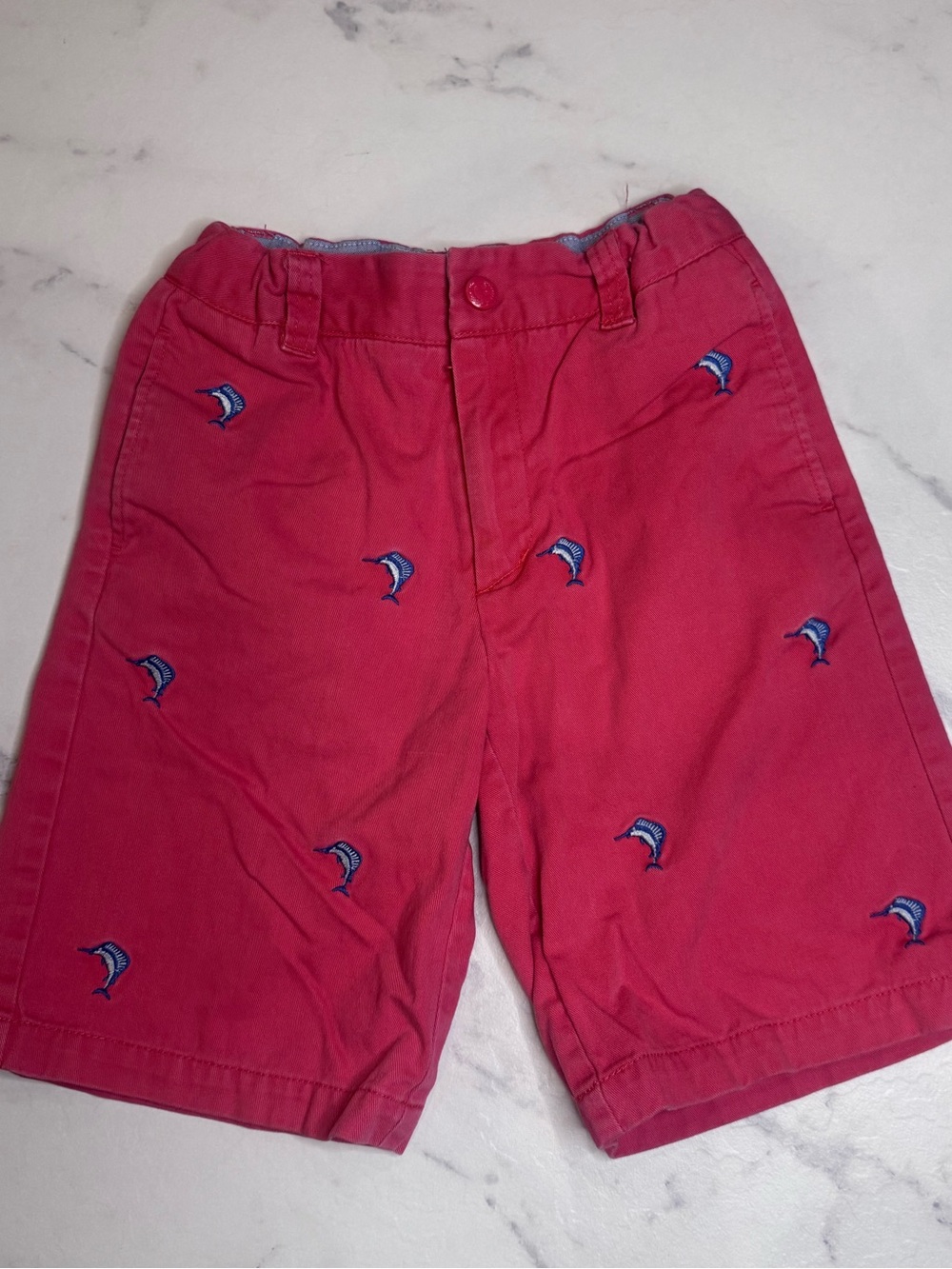 E-Land American Classic Red Embroidered Blue Marlin Fish Shorts size 6 preppy